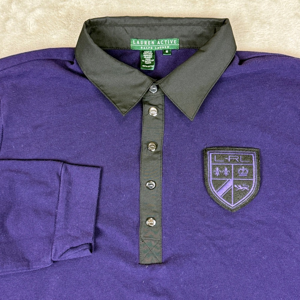 Lauren Active Ralph Lauren Women M Dark Purple Long Sleeve Polo Shirt EUC